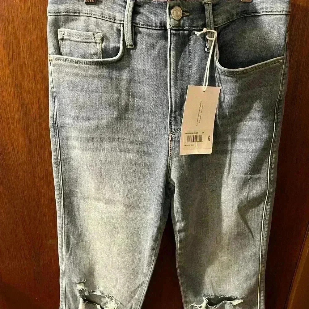 NWT FRAME Denim Sylvie cropped distressed mid-rise straight-leg jeans 29 - Picture 5 of 11